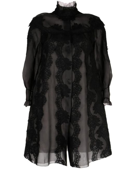 Shiatzy Chen Black Lace Organza Single-Breasted Coat