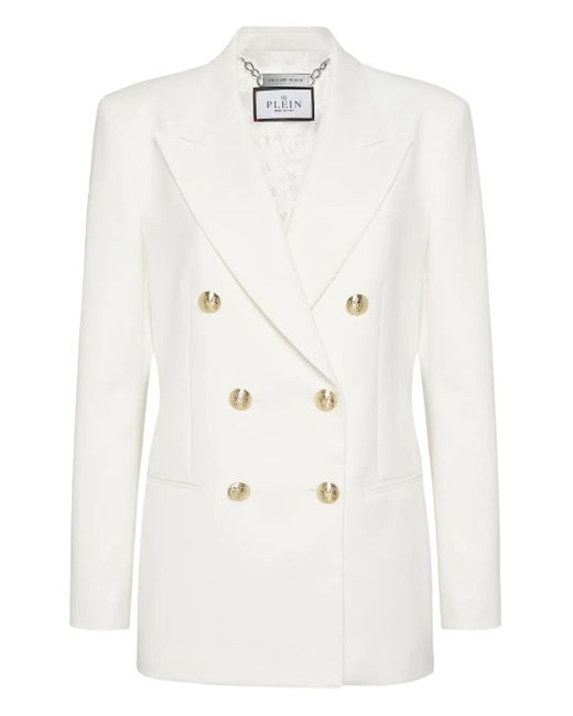 Philipp Plein White Double-Breasted Blazer