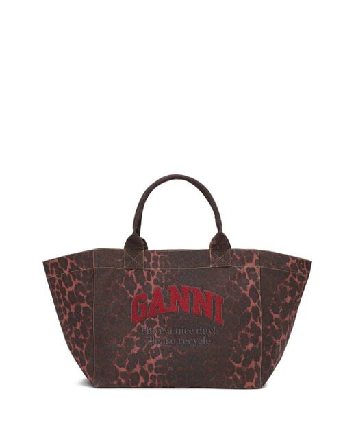 Bolso shopper con estampado de leopardo Ganni de color Brown