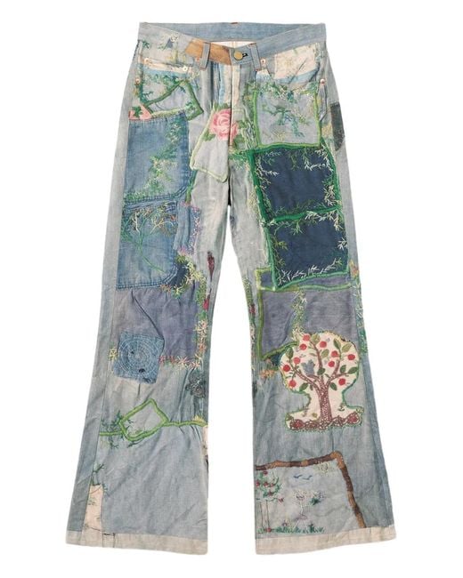 KAMIYA Blue Trompe L'Oeil Embroidered Patchwork Jeans for men