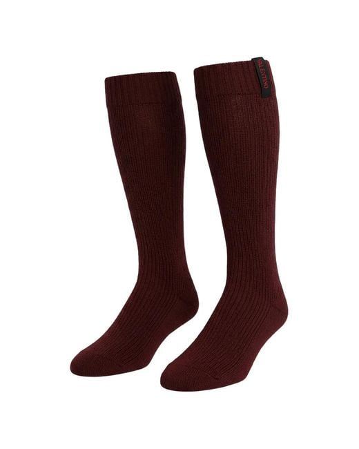 Valentino Garavani Brown Ribbed-Knit Logo-Tag Socks for men