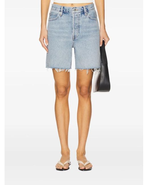 FRAME Blue Frayed Denim Shorts