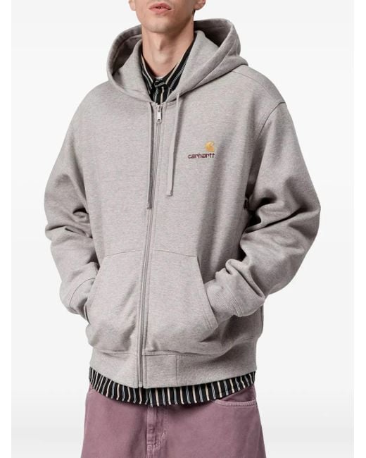 Carhartt Men's Gray Logo-Detail Zip-Up Hoodie
