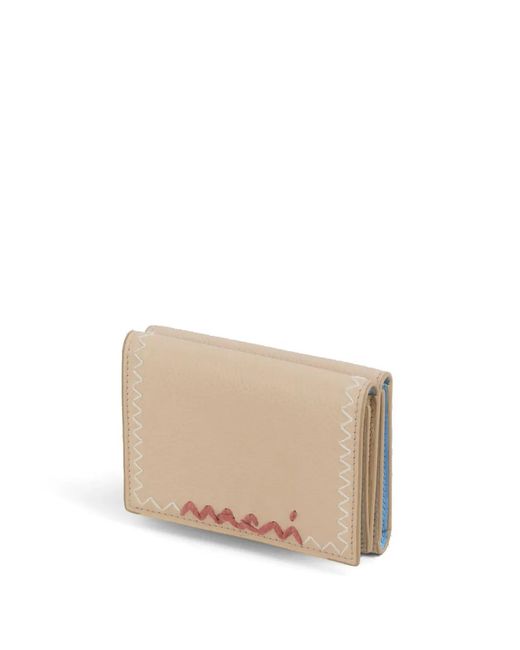 Marni Natural Leather Trifold Wallet With Logo