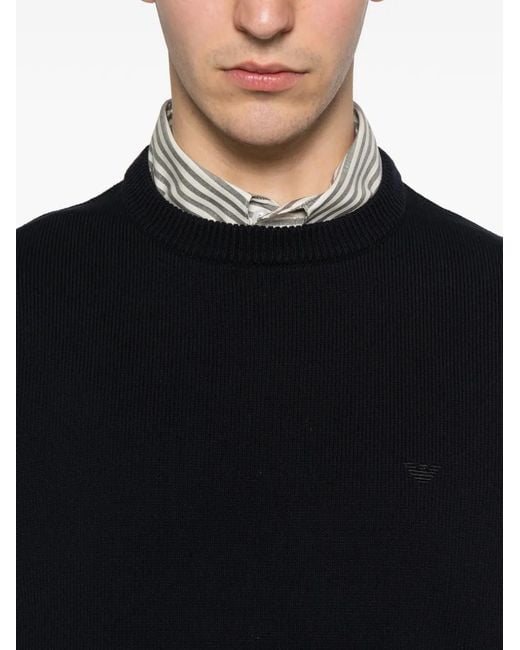 Emporio Armani Black Logo-Embroidered Crew-Neck Sweater for men