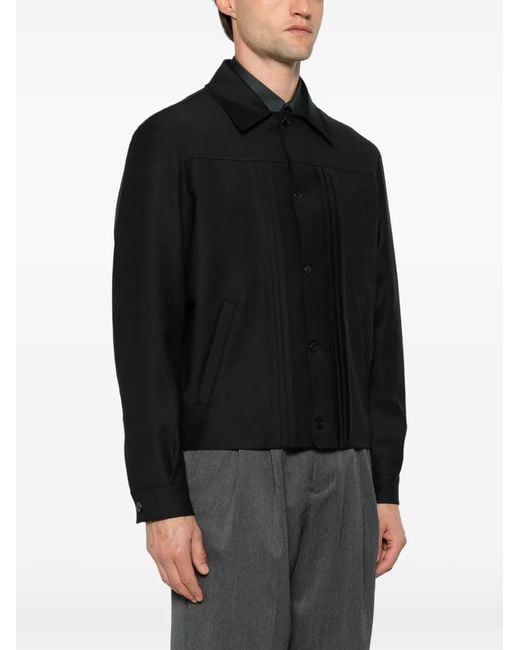 Low Brand Black Fold Pleated Button-Up Jacket for men