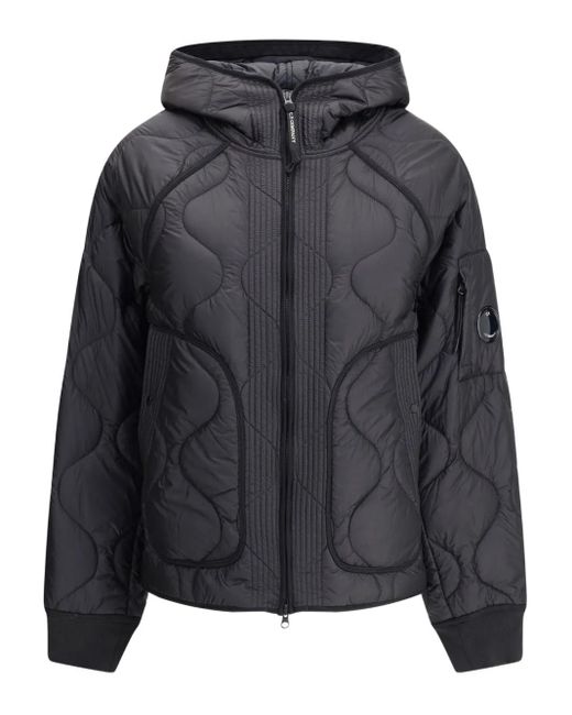 C P Company Black Quilted Hooded Jacket
