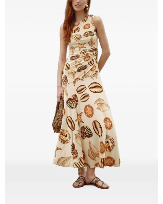 Farm Rio Metallic Sand Marine Shells Tassel One-Shoulder Maxi Dress