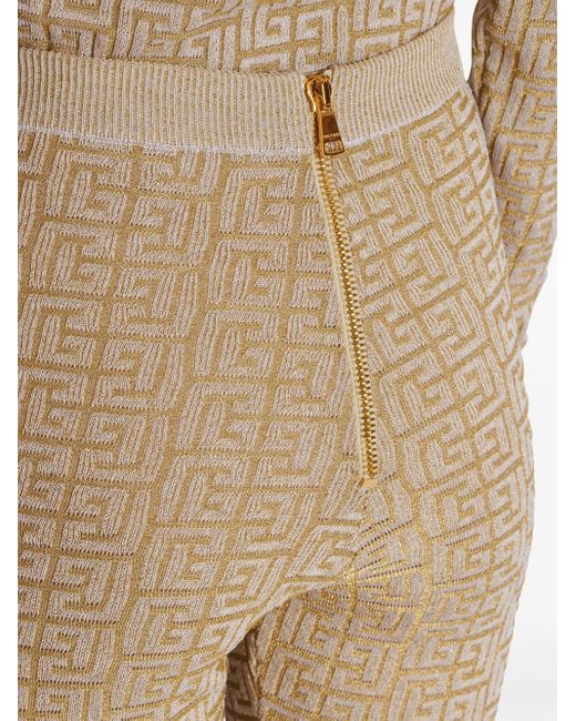 Balmain Natural Metallic Labyrinth Knit Leggings
