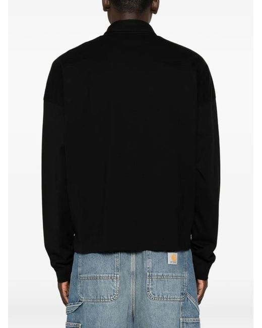 Rhude Black Logo-Embroidered Long-Sleeve Polo Shirt for men