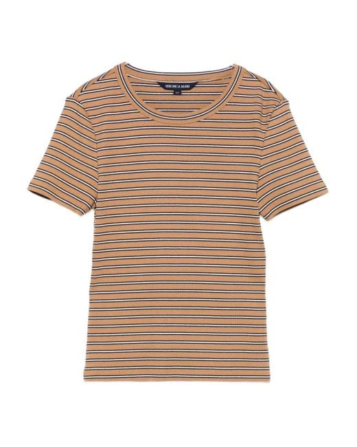 Veronica Beard Natural Pruitt Striped Ribbed T-Shirt