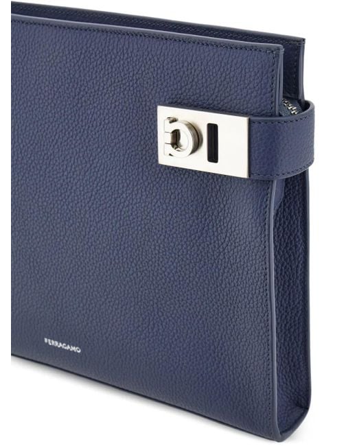 Bolso de mano de piel con hebilla Gancini Ferragamo de hombre de color Blue