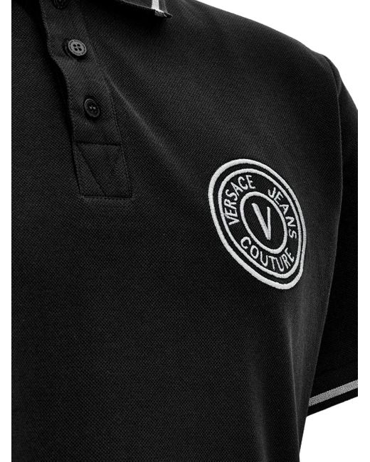 Versace Jeans Couture Black Embroidered-Logo Tipped Polo Shirt for men