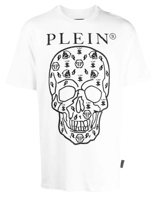 Philipp Plein White Skull-Print Round Neck T-Shirt for men