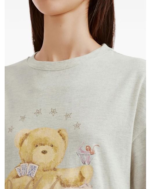 we11done Gray Bear-Print T-Shirt