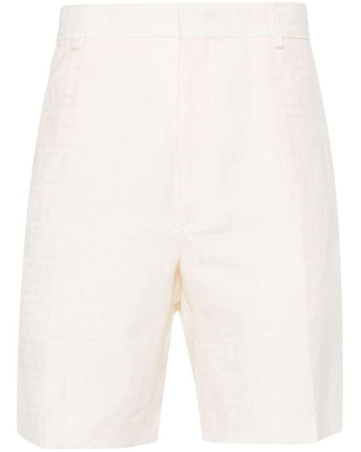 Bermuda pantaloni corti in cotone e lino ff di Fendi in Natural da Uomo
