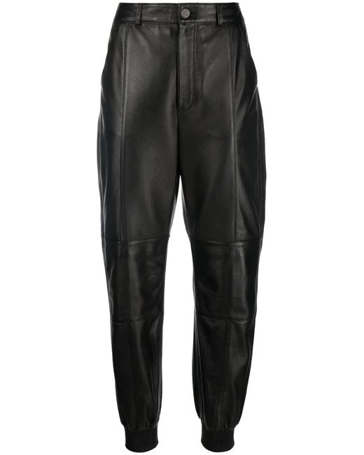 Karl Lagerfeld Black Tapered-Leg Leather Trousers