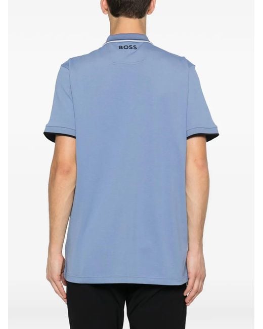 Boss Blue Logo-Print Polo Shirt for men