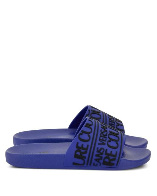 Versace Jeans Couture Blue Logo-Embossed Slides for men