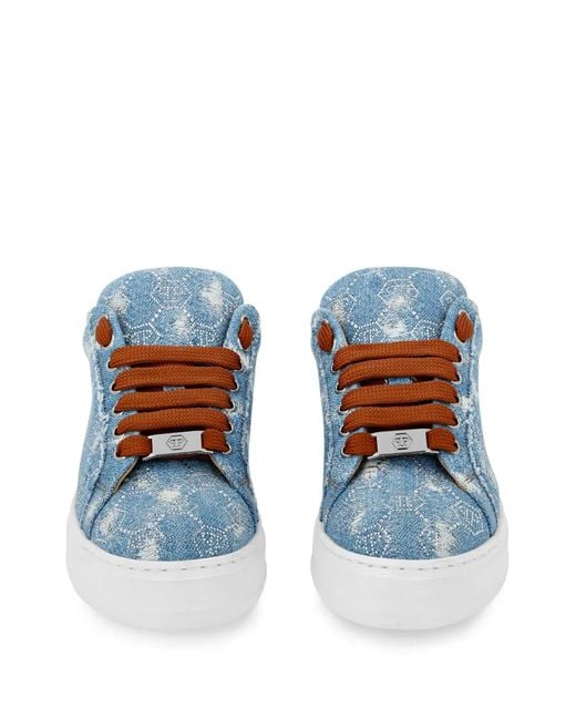 Philipp Plein Blue Monogram Strass Sneakers