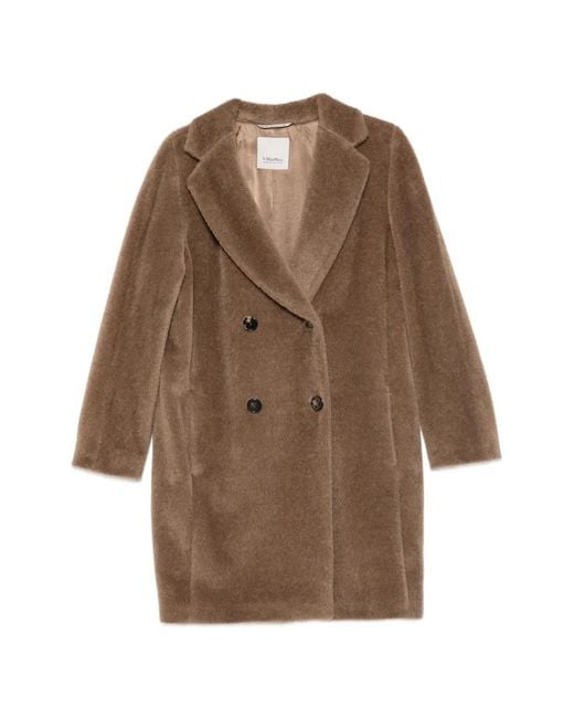Max Mara Brown Double-Breasted Brushed Coat