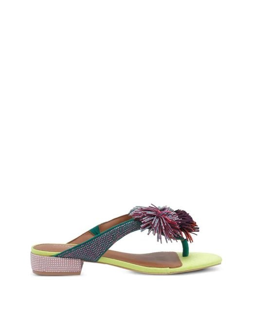 Kurt Geiger Green Pompom T-Bar Sandals