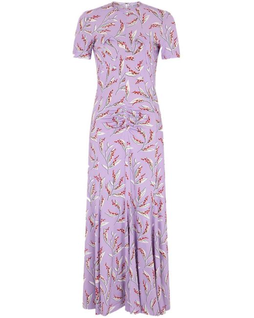 Rabanne Purple Floral-print Short-sleeve Dress