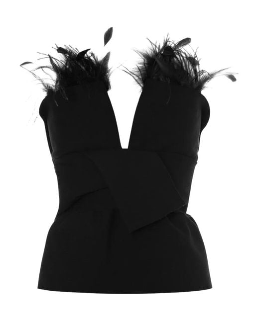Alberta Ferretti Black Feather-Trimmed Top