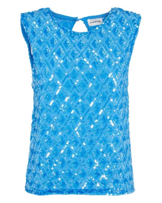 P.A.R.O.S.H. Blue Sequin-Embellished Sleeveless Top