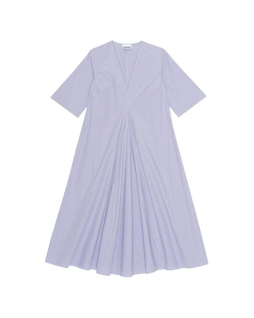 Ganni Purple Striped V-Neck Dress