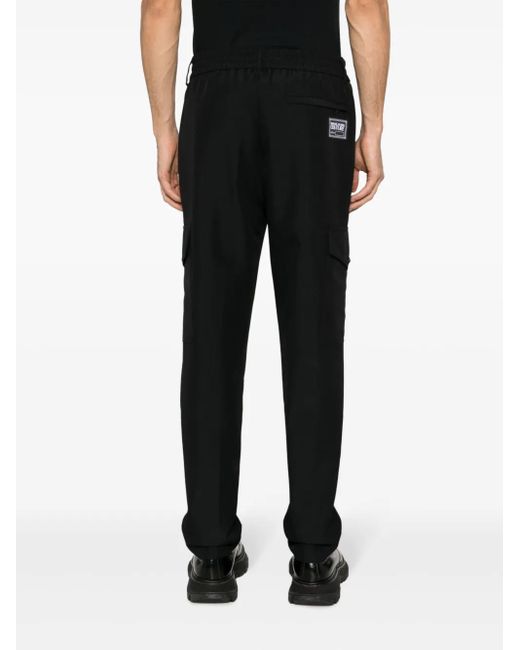 Versace Jeans Couture Black Logo-Patch Cargo Trousers for men