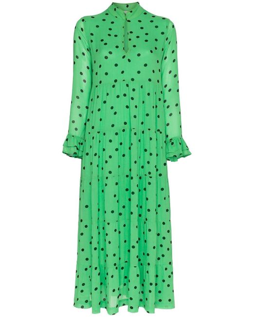 Ganni Polka Dot Maxi Dress in het Green