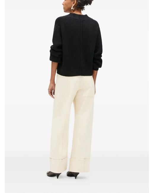 Another Tomorrow Black Ribbed Cropped Cardigan