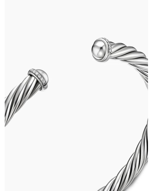 David Yurman White Sterling Cable Diamond Cuff Bracelet (6Mm) for men