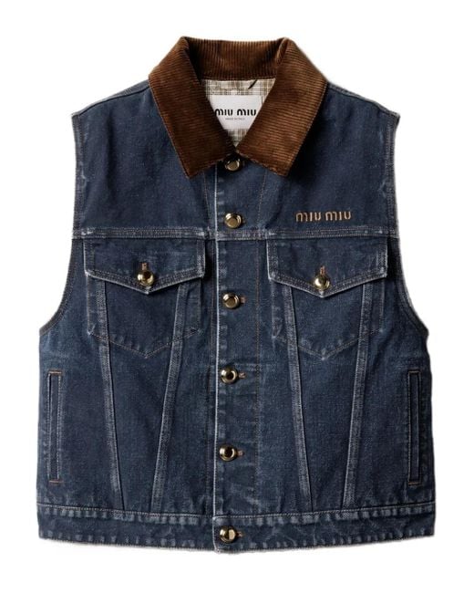 Miu Miu Blue Jeansweste Mit Cordkragen