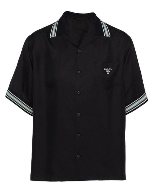 Prada Seidenhemd mit Logo-Print in Black für Herren