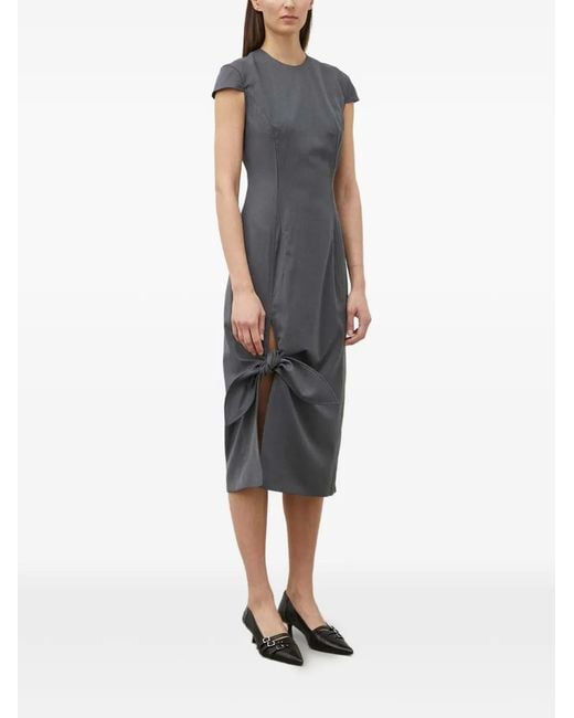 knee length dresses for ladies Black And Taupe Printed Knot Front Midi Dress