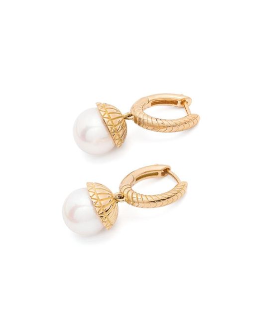 Boucles d'oreilles pendantes en or 18ct serties de perles Harwell Godfrey en coloris White