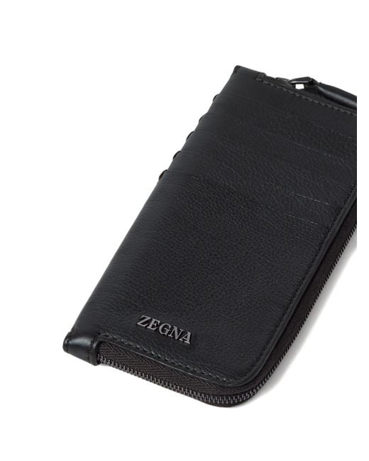 Zegna Gray Leather Card Case for men