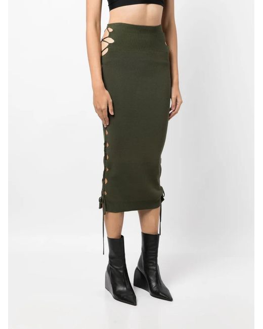 Monse Green Lace-Up Detailed Knitted Skirt