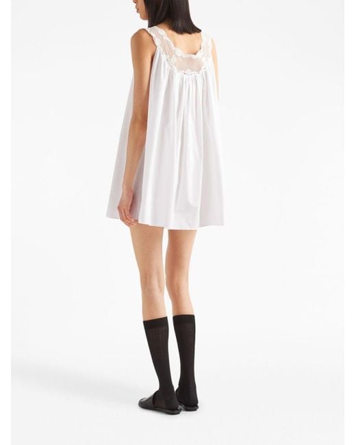 Prada White Lace Panel Sleeveless Dress - Women's - Cotton