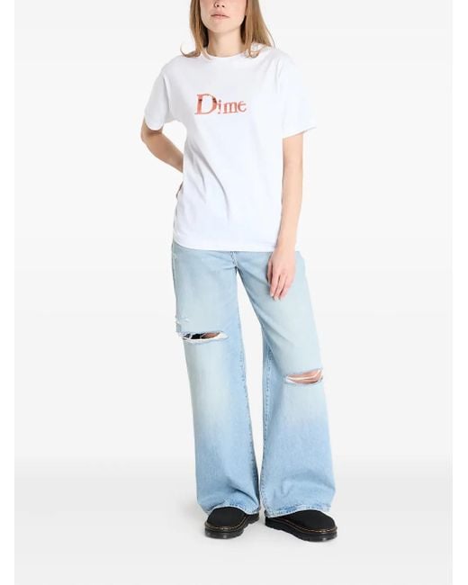 Dime White Logo-Print T-Shirt