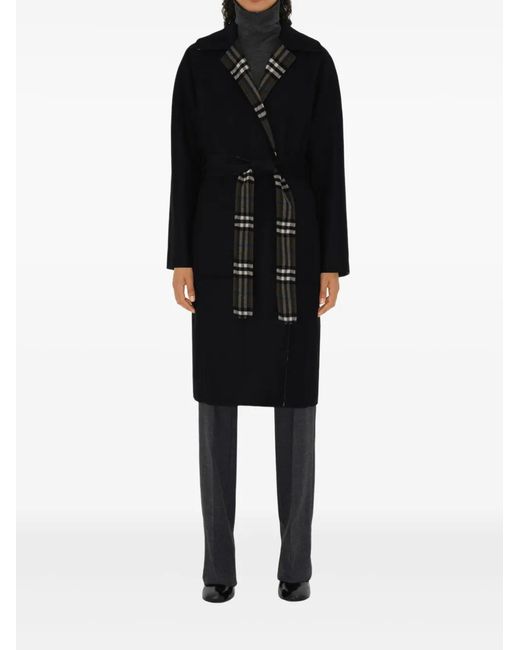Burberry Black Wool Reversible Wrap Coat