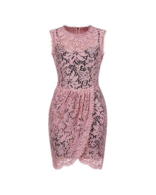 Dolce & Gabbana Pink Floral-Lace Draped Mini Dress