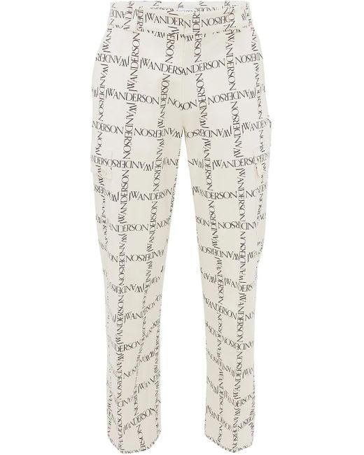 J.W. Anderson Natural Logo-Print Straight-Leg Trousers for men