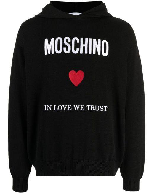 Moschino Black Slogan-print Cotton Hoodie for men
