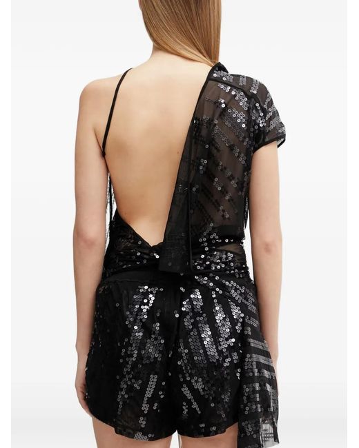 Rick Owens Black Sequin-Embellished Asymmetric Top
