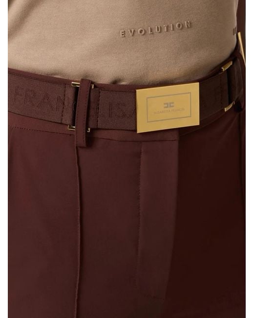Elisabetta Franchi Purple Belted Pin-Tuck Trousers