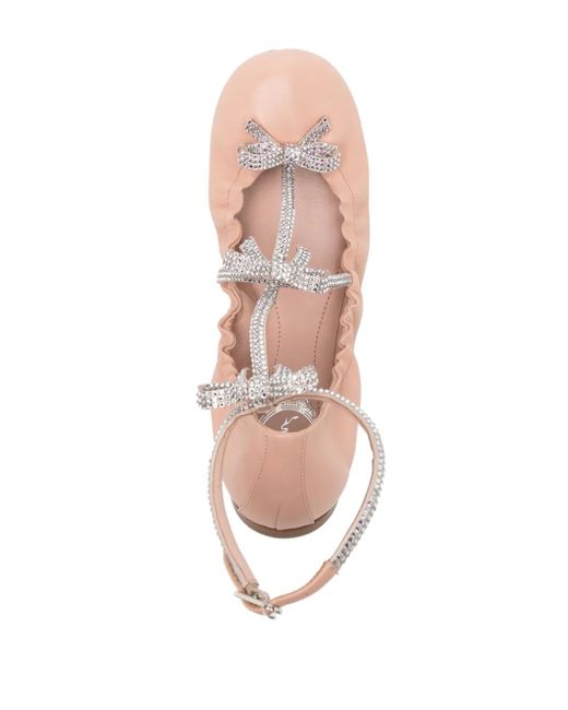 Rene Caovilla Pink Caterina Leather Ballerina Shoes