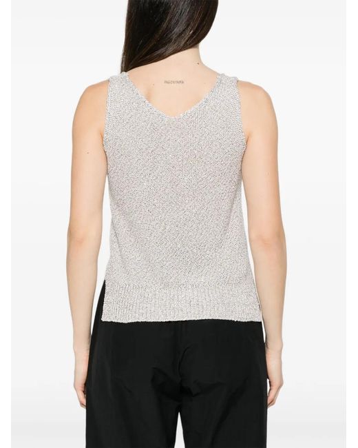 Panicale White Ribbed-Trim V-Neck Top